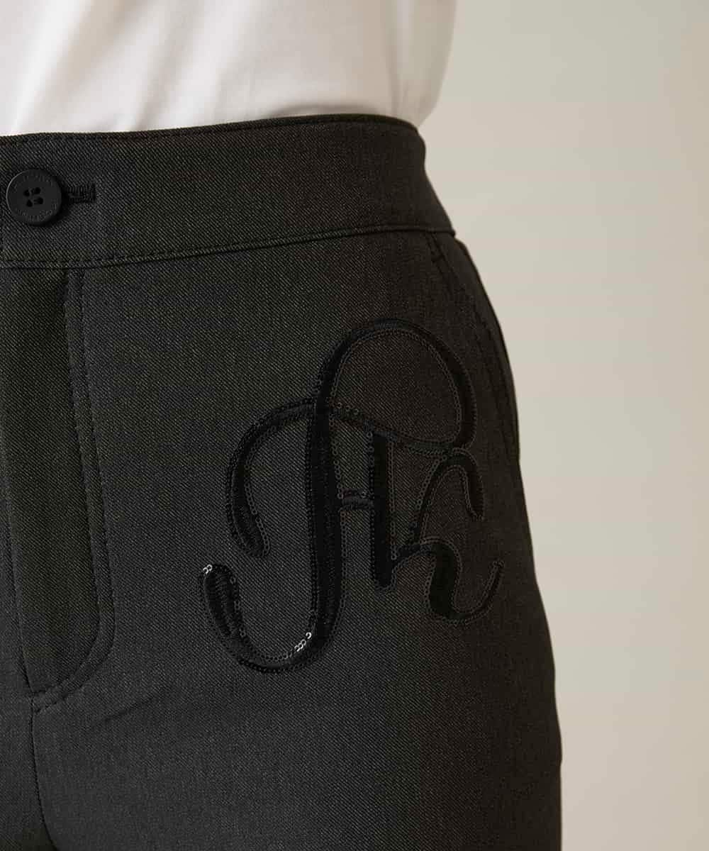 RHLFD03430 HIROKO KOSHINO(ヒロココシノ) スパンコールロゴデニムライクパンツ /日本製/洗える ブラック