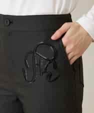 RHLFD03430 HIROKO KOSHINO(ヒロココシノ) スパンコールロゴデニムライクパンツ /日本製/洗える ブラック