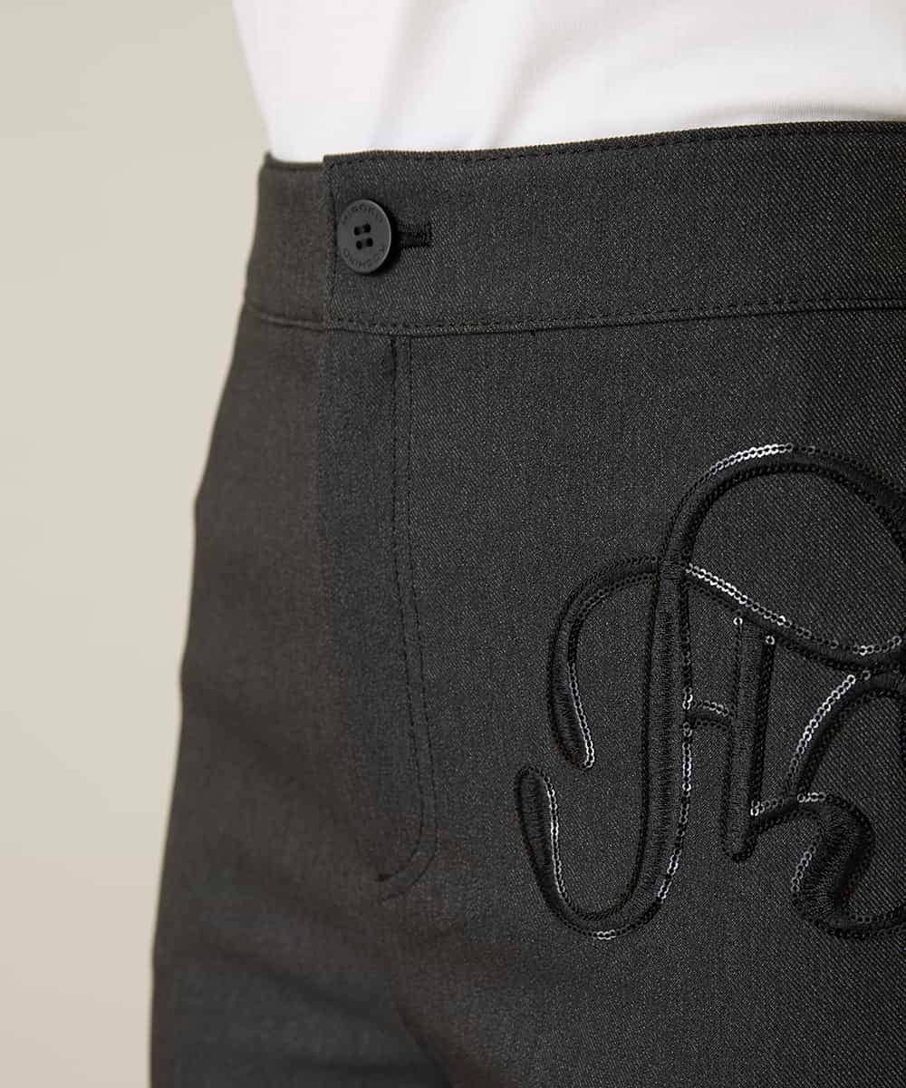 RHLFD03430 HIROKO KOSHINO(ヒロココシノ) スパンコールロゴデニムライクパンツ /日本製/洗える ブラック