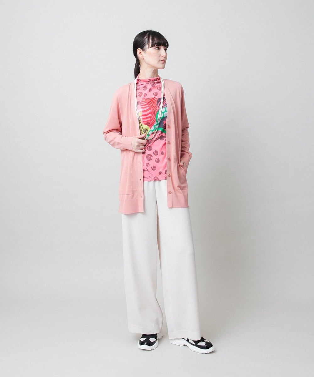 RHLFF09360 HIROKO KOSHINO(ヒロココシノ) シャイニーウエストストレッチワイドパンツ /日本製/洗える ベージュ