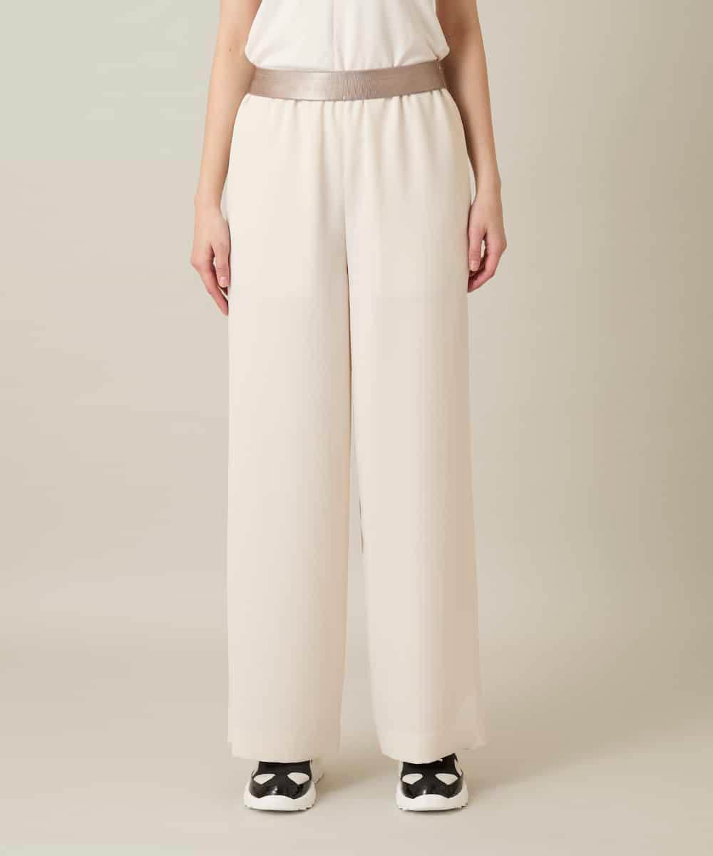 RHLFF09360 HIROKO KOSHINO(ヒロココシノ) シャイニーウエストストレッチワイドパンツ /日本製/洗える ベージュ