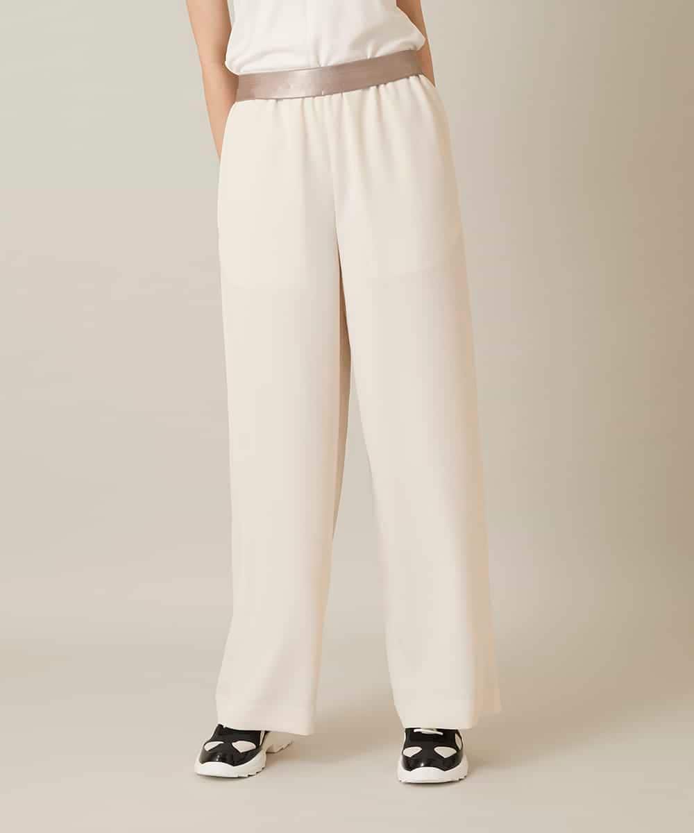 RHLFF09360 HIROKO KOSHINO(ヒロココシノ) シャイニーウエストストレッチワイドパンツ /日本製/洗える ベージュ