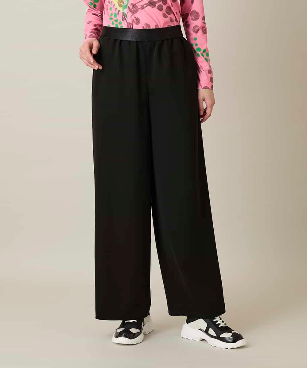 RHLFF09360 HIROKO KOSHINO(ヒロココシノ) シャイニーウエストストレッチワイドパンツ /日本製/洗える ブラック