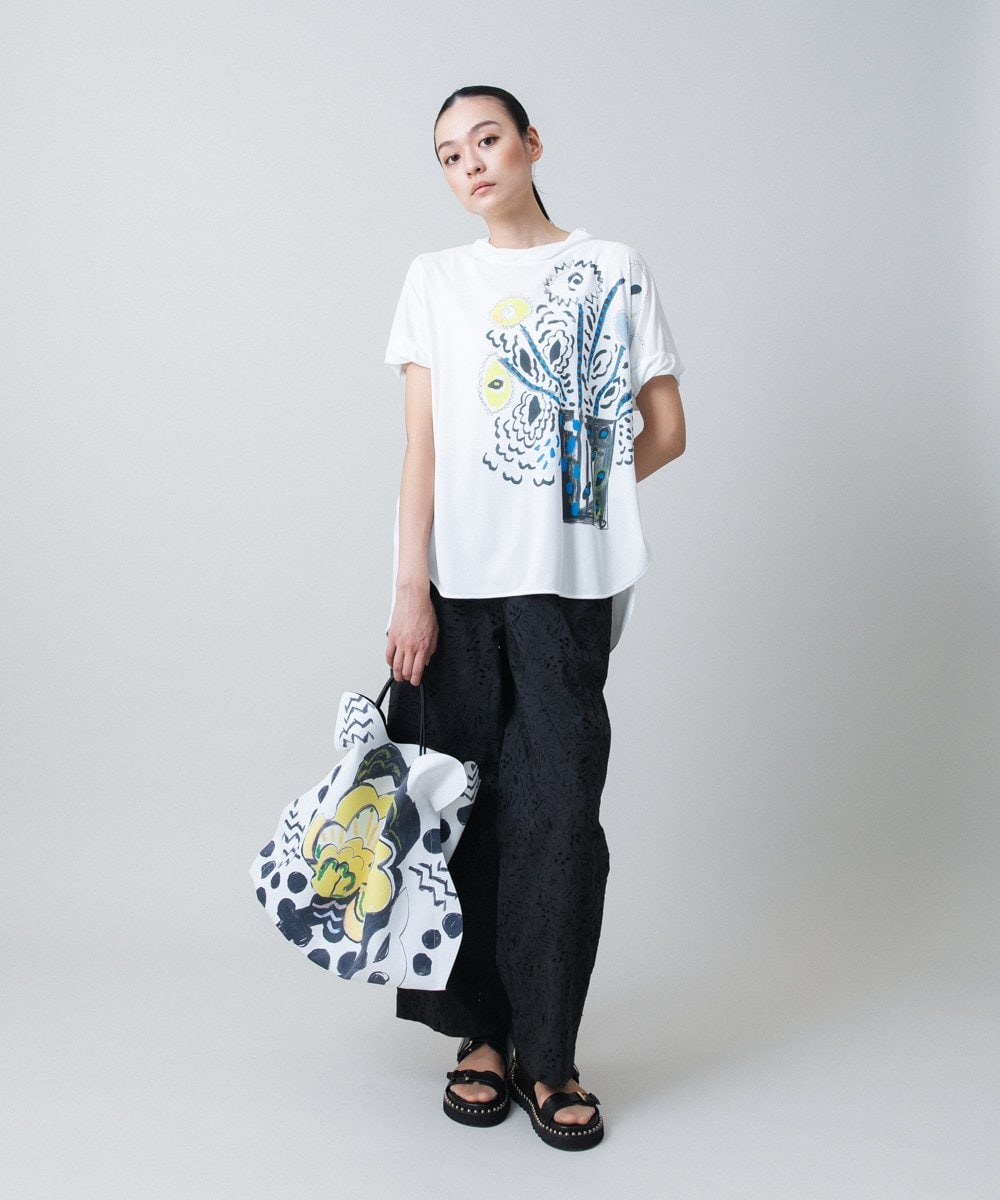 RHLGB22630 HIROKO KOSHINO(ヒロココシノ) フラワー刺繍ストレートワイドパンツ ブラック