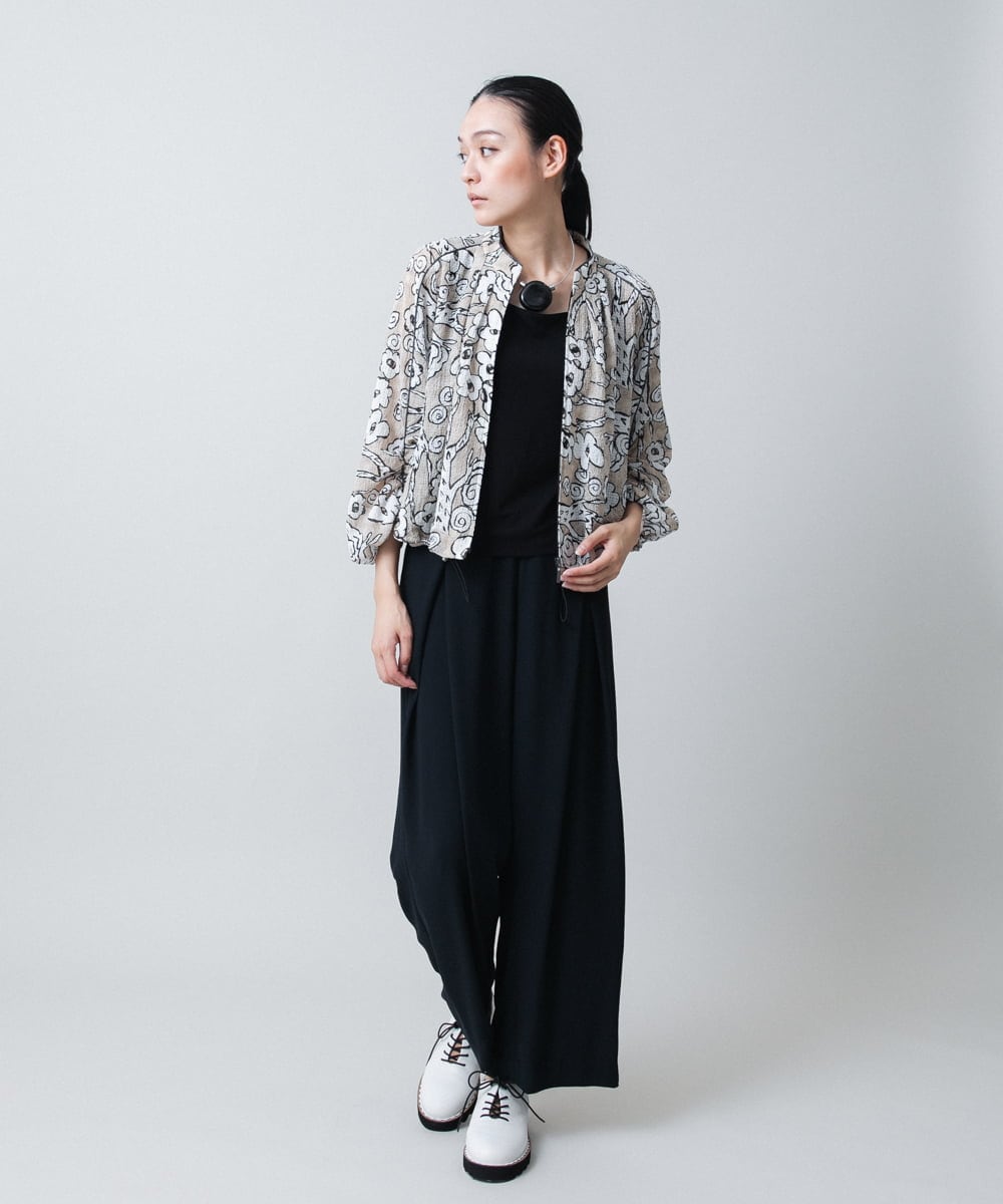 RHLGB27450 HIROKO KOSHINO(ヒロココシノ) シフォンテーパードパンツ /日本製 ブラック
