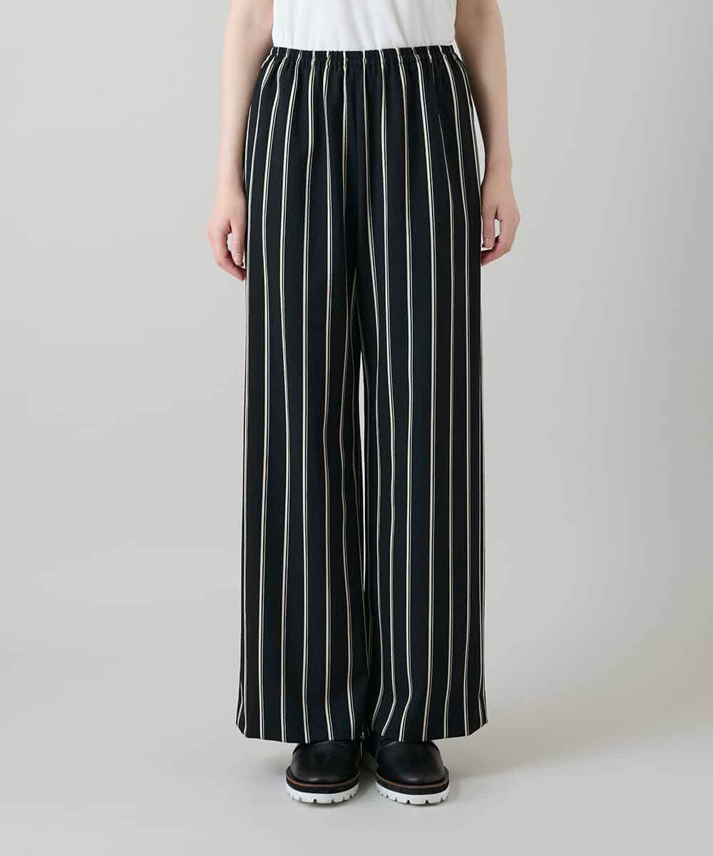 RHLGD07540 HIROKO KOSHINO(ヒロココシノ) ストライプワイドイージーパンツ /日本製/洗える ブラック