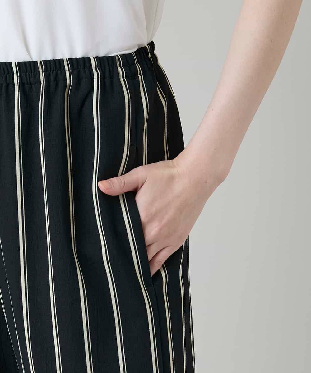 RHLGD07540 HIROKO KOSHINO(ヒロココシノ) ストライプワイドイージーパンツ /日本製/洗える ブラック