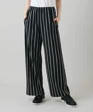 RHLGD07540 HIROKO KOSHINO(ヒロココシノ) ストライプワイドイージーパンツ /日本製/洗える ブラック