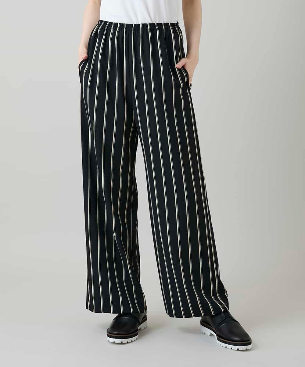 RHLGD07540 HIROKO KOSHINO(ヒロココシノ) ストライプワイドイージーパンツ /日本製/洗える ブラック