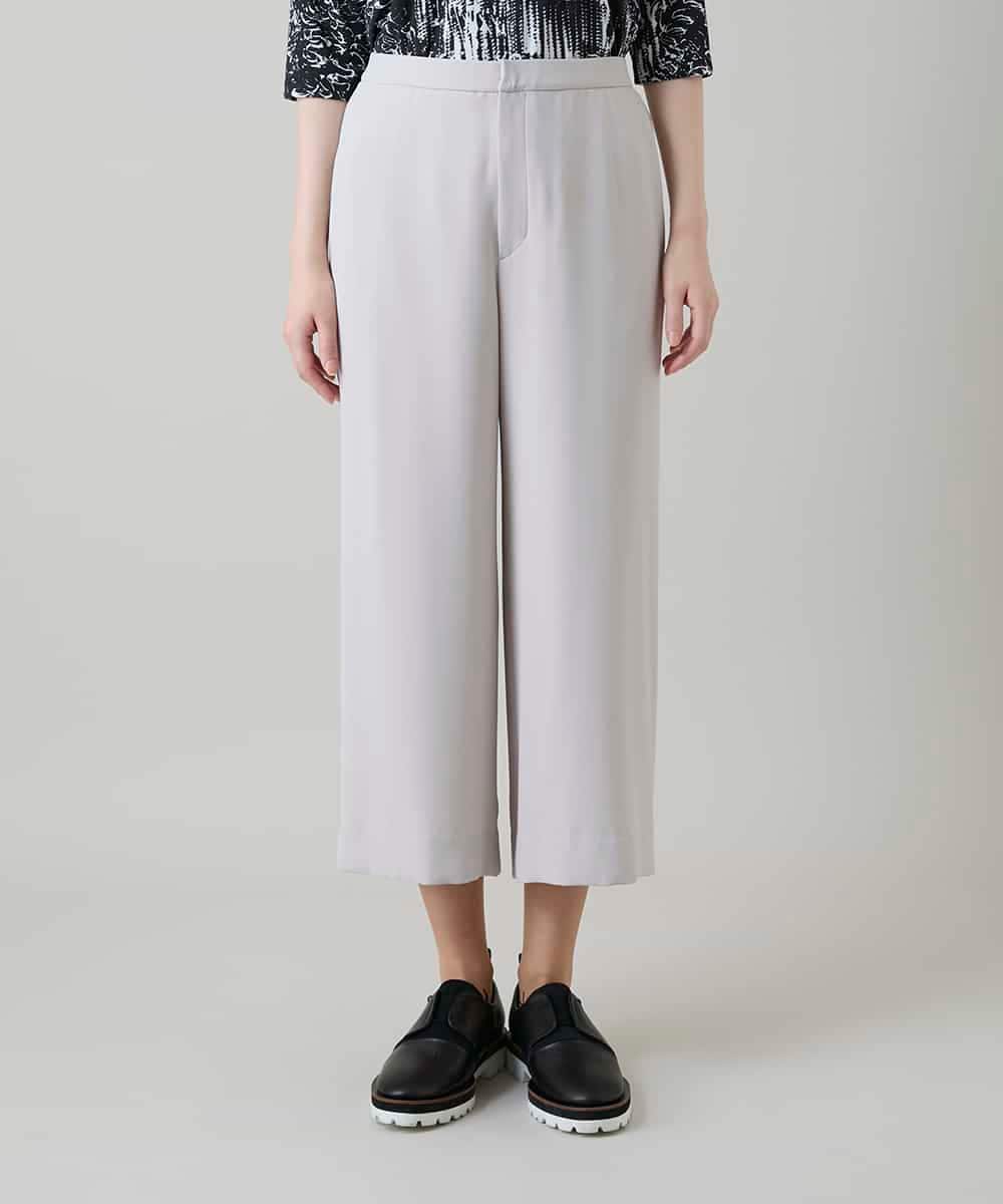 RHLGF19360 HIROKO KOSHINO(ヒロココシノ) サテンジョーゼットアンクルパンツ/日本製/洗える ライトグレー