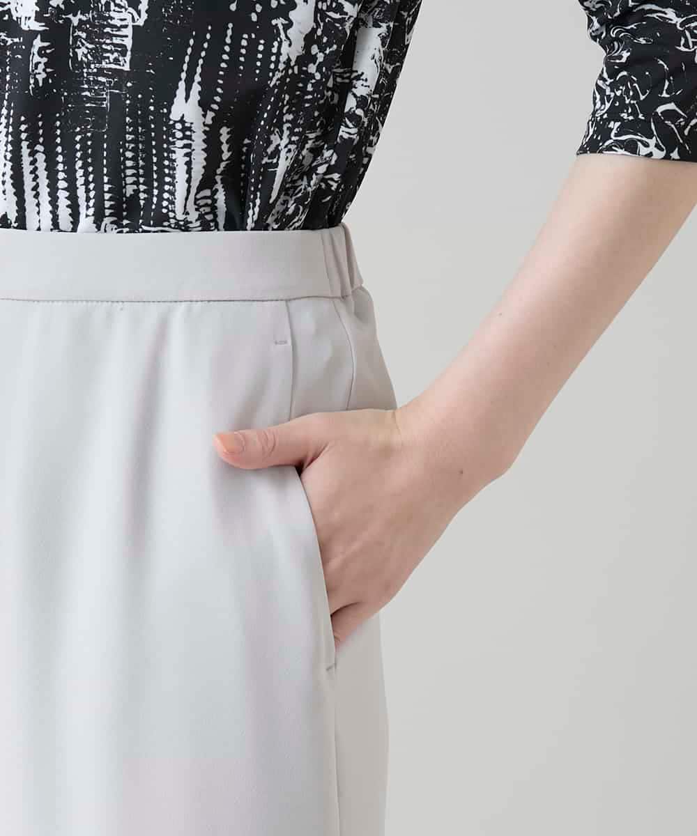 RHLGF19360 HIROKO KOSHINO(ヒロココシノ) サテンジョーゼットアンクルパンツ/日本製/洗える ライトグレー