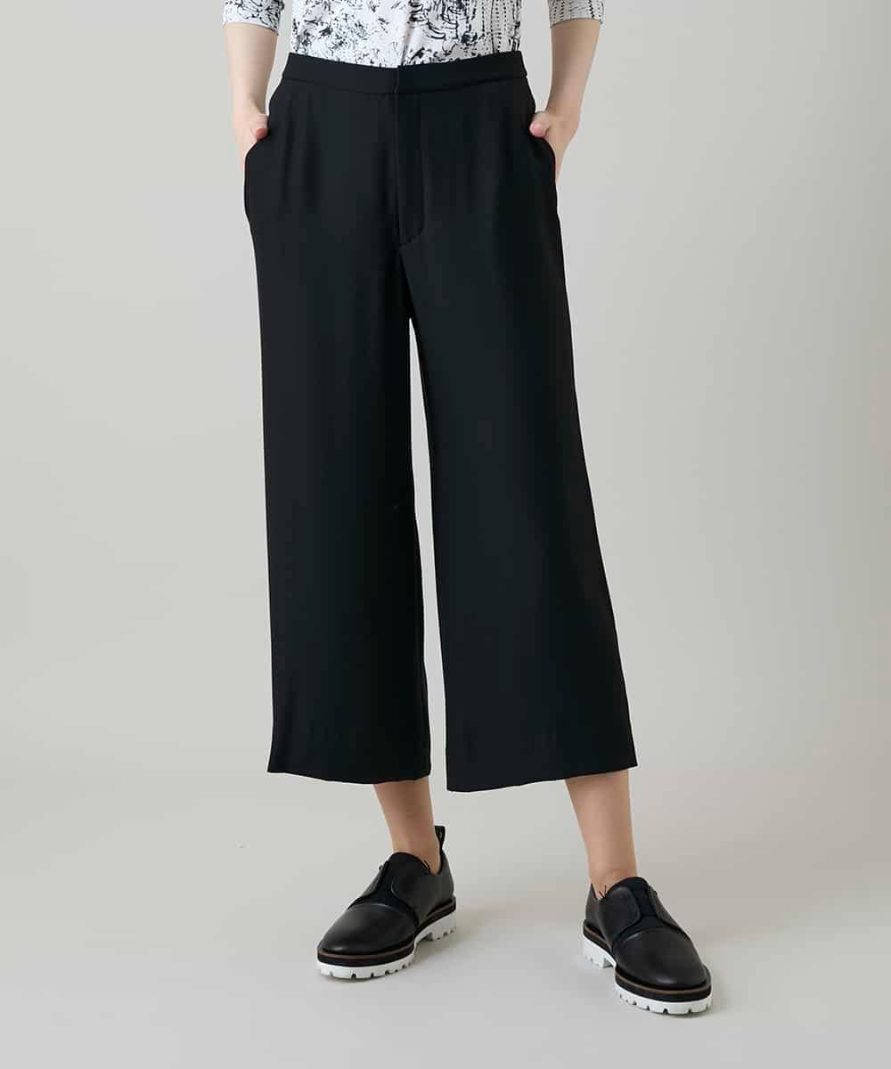 RHLGF19360 HIROKO KOSHINO(ヒロココシノ) サテンジョーゼットアンクルパンツ/日本製/洗える ブラック