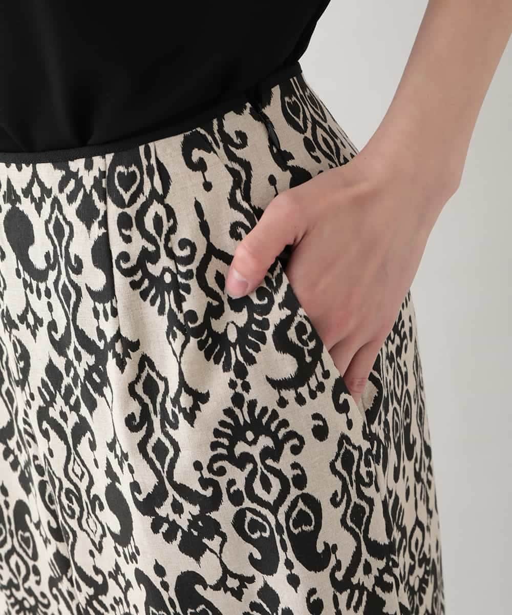 RHLHB01690 HIROKO KOSHINO(ヒロココシノ) コットンリネンダマスク柄パンツ /日本製 ベージュ