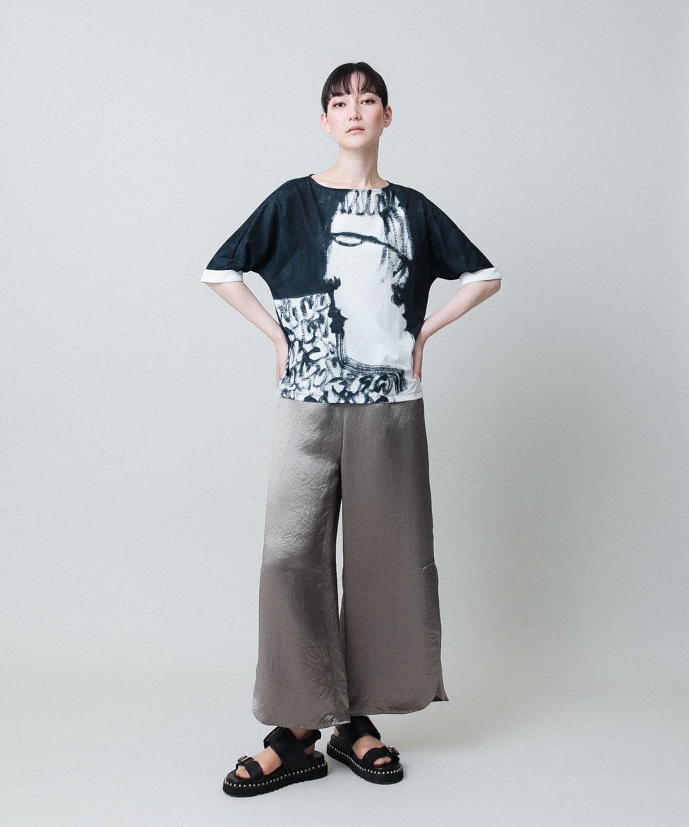 RHLHB02540 HIROKO KOSHINO(ヒロココシノ) サテンワイドデザインパンツ /日本製 ベージュ