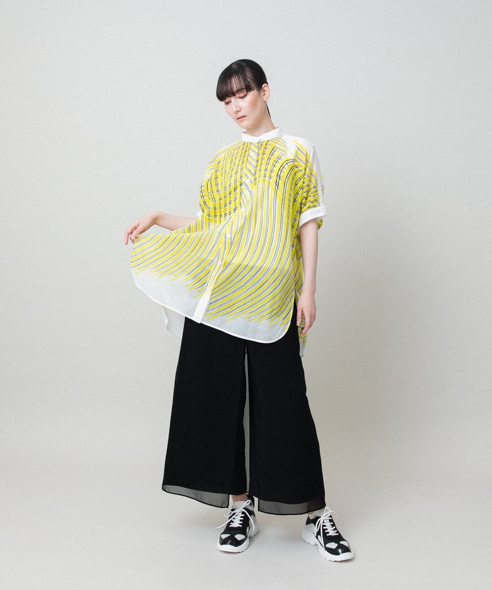 RHLHE01490 HIROKO KOSHINO(ヒロココシノ) シフォンレイヤードデザインワイドパンツ /日本製/洗える ブラック
