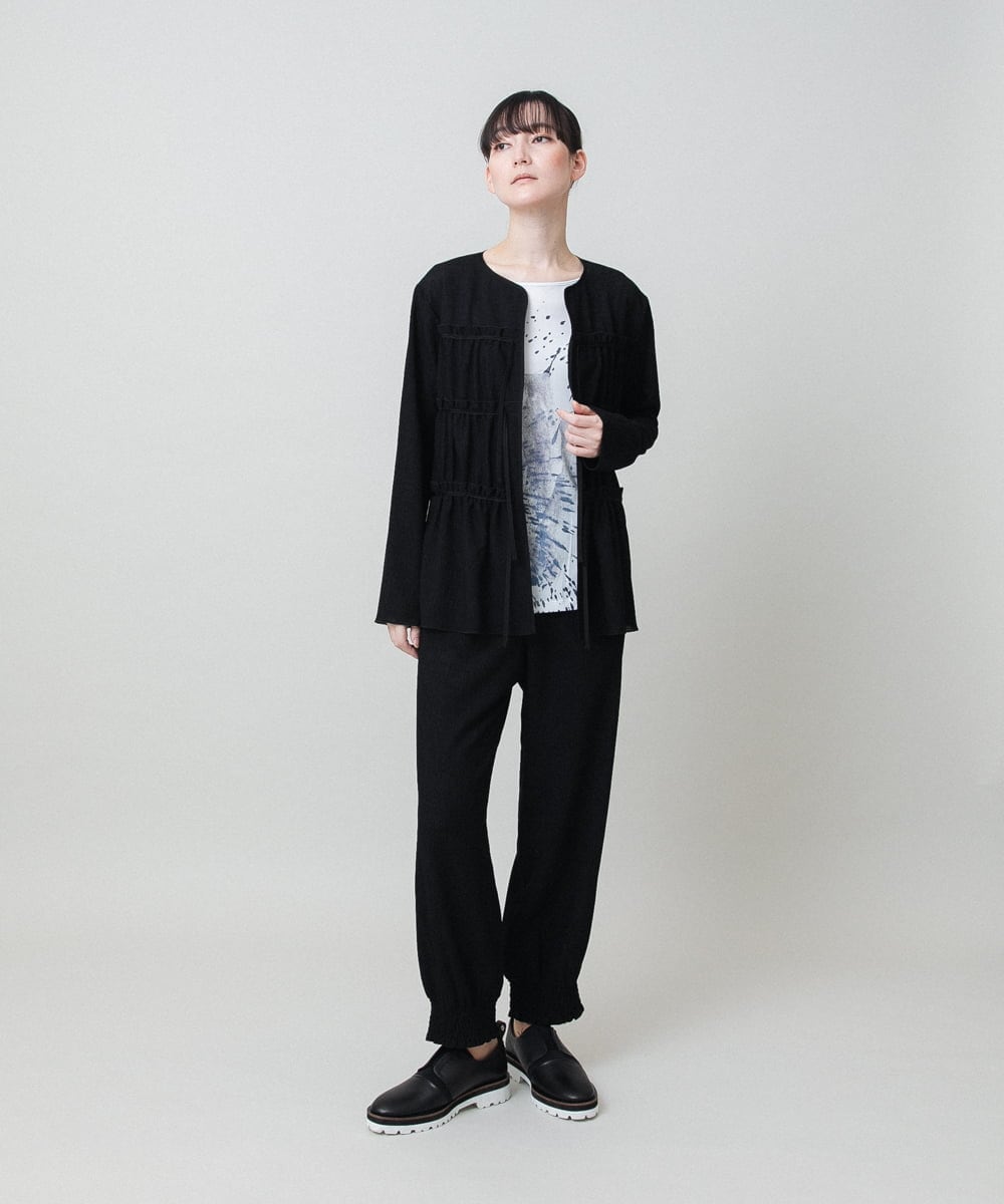 RHLHE05450 HIROKO KOSHINO(ヒロココシノ) シャーリングフィット楊柳パンツ /洗える ブラック