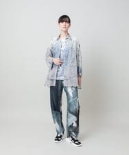 RHLHE06660 HIROKO KOSHINO(ヒロココシノ) 墨絵プリントバックサテンパンツ /日本製/洗える ライトグレー