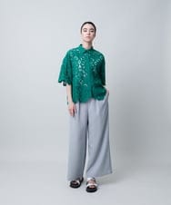 RHLIB11490 HIROKO KOSHINO(ヒロココシノ) ストライプサッカーワイドパンツ/日本製 ブルー