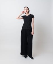RHLIE10450 HIROKO KOSHINO(ヒロココシノ) 楊柳ダブルウエストワイドパンツ/洗える ライトグレー
