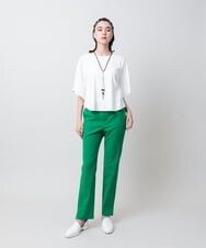 RHLIE11450 HIROKO KOSHINO(ヒロココシノ) リネン混ストレッチスリムパンツ/日本製/洗える グリーン