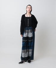 RHLIE13590 HIROKO KOSHINO(ヒロココシノ) リネン混シアーボーダーワイドパンツ ネイビー