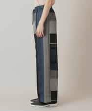 RHLIE13590 HIROKO KOSHINO(ヒロココシノ) リネン混シアーボーダーワイドパンツ ネイビー