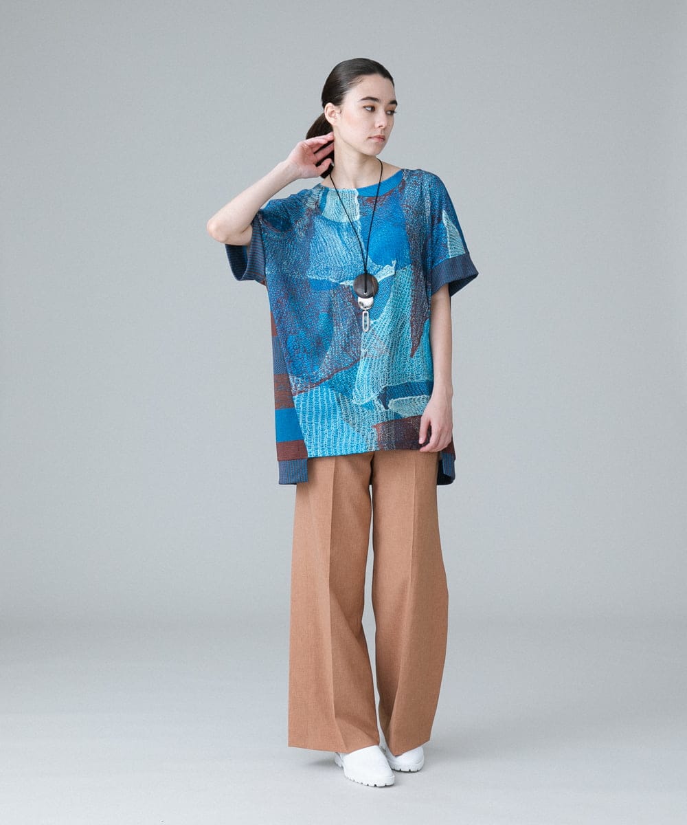 RHLIW40390 HIROKO KOSHINO(ヒロココシノ) タックプリーツデザインワイドパンツ /日本製 ネイビー
