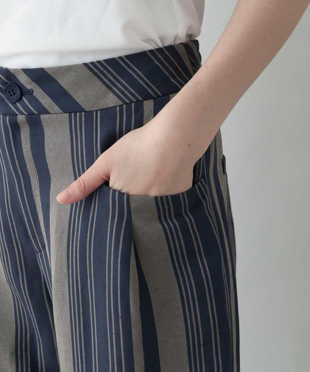 RHLIW43430 HIROKO KOSHINO(ヒロココシノ) イレギュラーストライプワイドパンツ /日本製 ネイビー