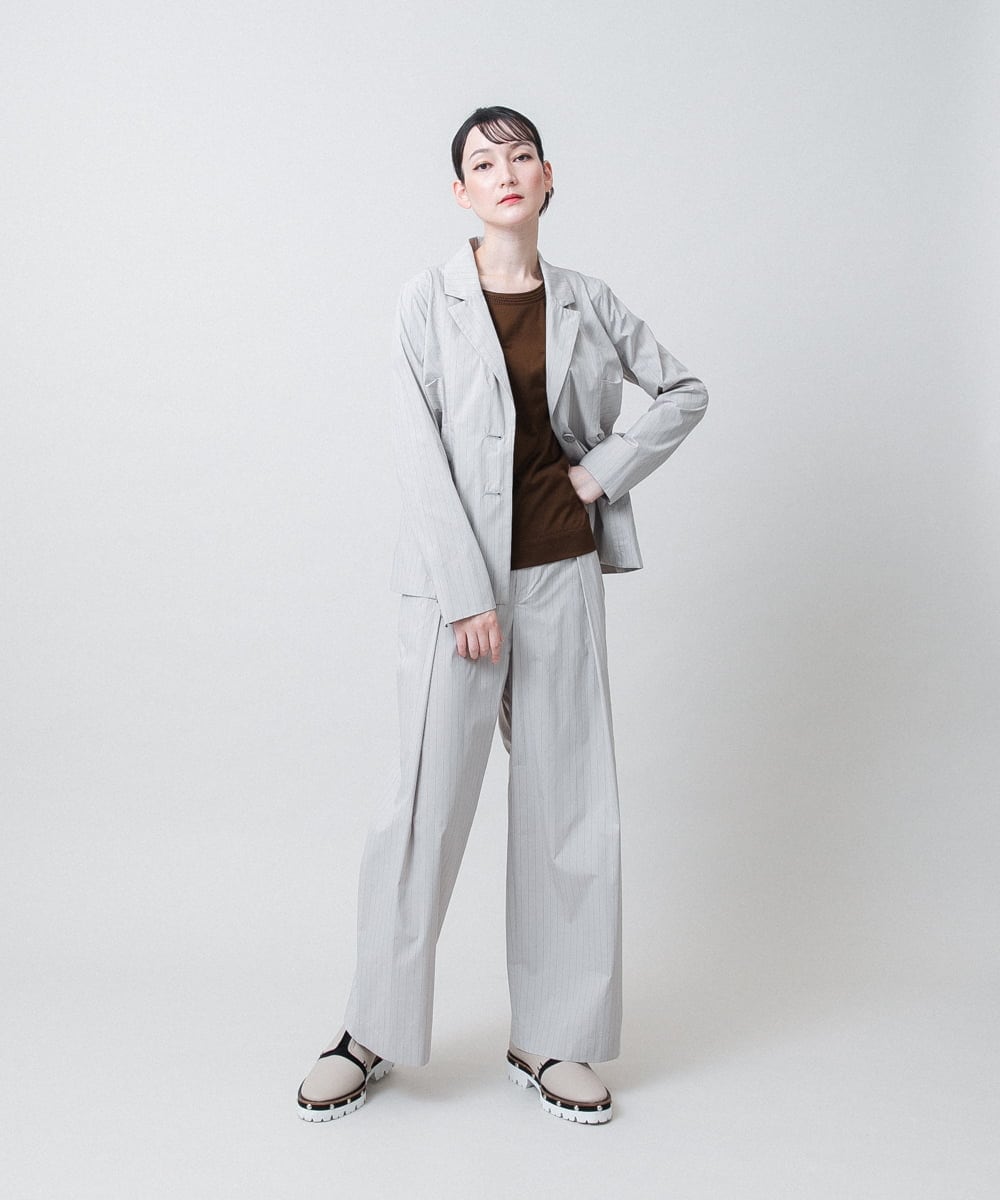 RHLJF26590 HIROKO KOSHINO(ヒロココシノ) 【WEB/京王百貨店新宿店限定】先染めストライプストレートパンツ /日本製/洗える グレー