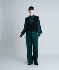RHLJQ07490 HIROKO KOSHINO(ヒロココシノ) 【洗える/日本製】ストライププリントワイドパンツ グリーン