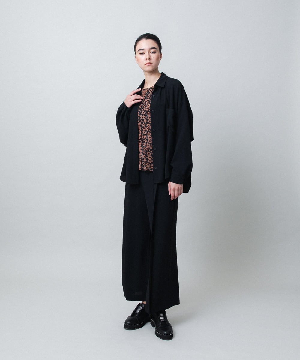 RHLLC60430 HIROKO KOSHINO(ヒロココシノ) ジョーゼットワイドパンツ/洗える ブラック