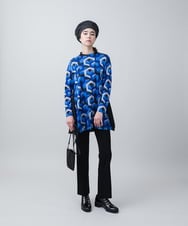 RHPAC47490 HIROKO KOSHINO(ヒロココシノ) ジオメトリック柄ニットチュニック/日本製/洗える ブルー