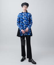 RHPAC47490 HIROKO KOSHINO(ヒロココシノ) ジオメトリック柄ニットチュニック/日本製/洗える ブルー