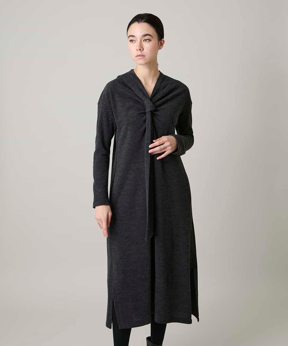 RHPAE11790 HIROKO KOSHINO(ヒロココシノ) タイディテールウールジャージーワンピース /日本製 ダークグレー