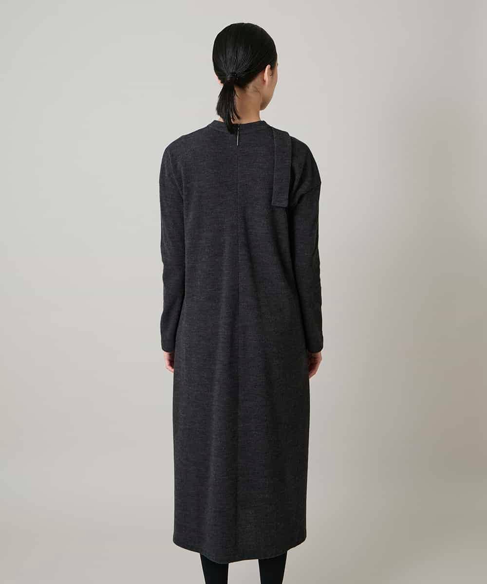 RHPAE11790 HIROKO KOSHINO(ヒロココシノ) タイディテールウールジャージーワンピース /日本製 ダークグレー