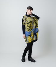 RHPAE14790 HIROKO KOSHINO(ヒロココシノ) 膨れジャカードデザインニットチュニック/日本製 イエロー