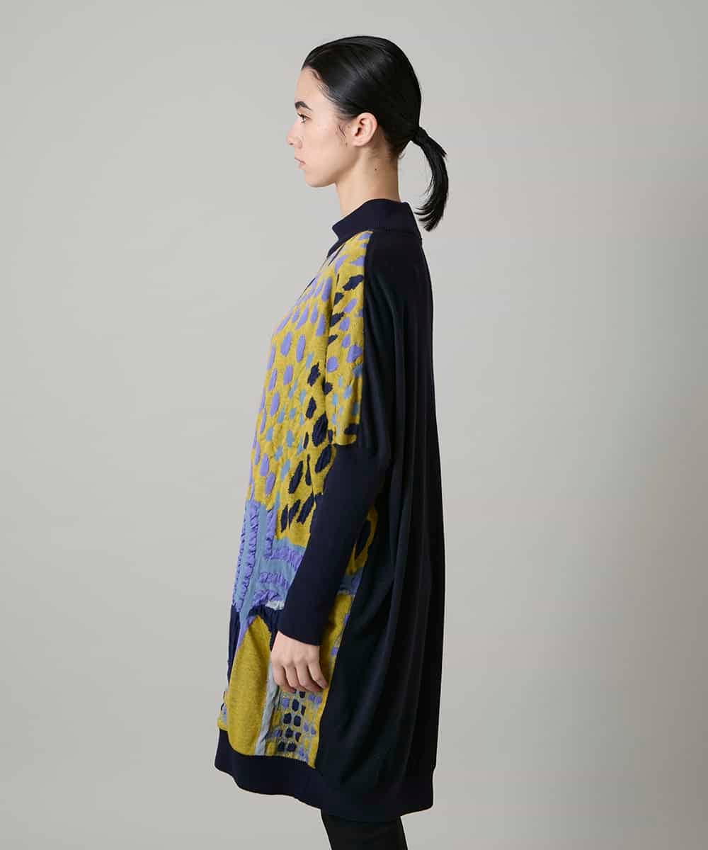RHPAE14790 HIROKO KOSHINO(ヒロココシノ) 膨れジャカードデザインニットチュニック/日本製 イエロー