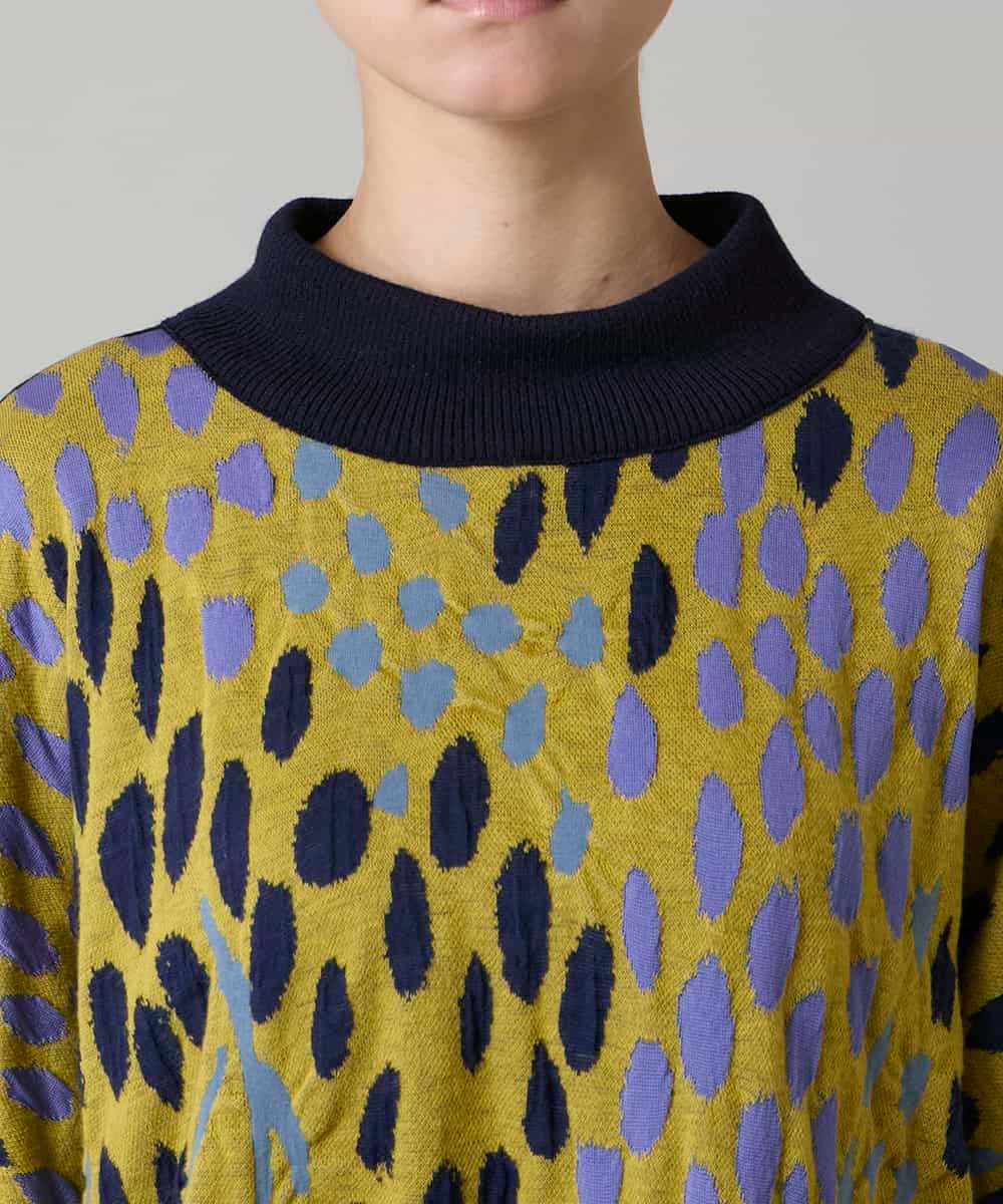 RHPAE14790 HIROKO KOSHINO(ヒロココシノ) 膨れジャカードデザインニットチュニック/日本製 イエロー