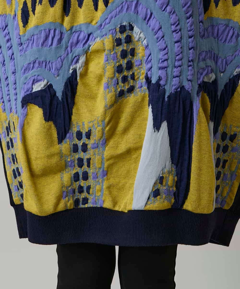 RHPAE14790 HIROKO KOSHINO(ヒロココシノ) 膨れジャカードデザインニットチュニック/日本製 イエロー