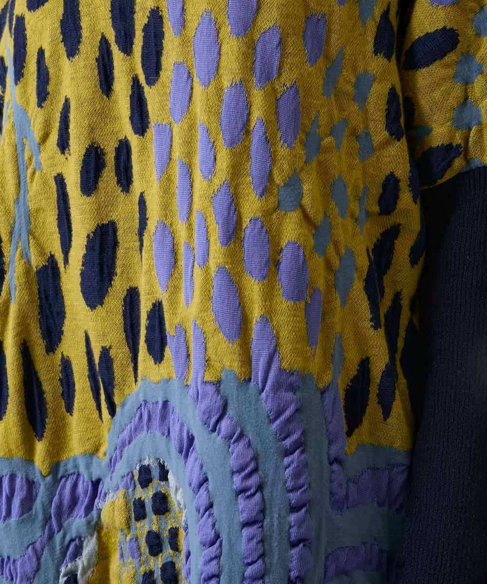 RHPAE14790 HIROKO KOSHINO(ヒロココシノ) 膨れジャカードデザインニットチュニック/日本製 イエロー