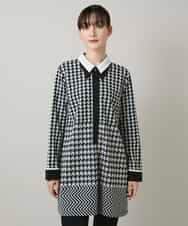 RHPCD30630 HIROKO KOSHINO(ヒロココシノ) 千鳥幾何柄シャツライクチュニック/日本製/洗える ブラック