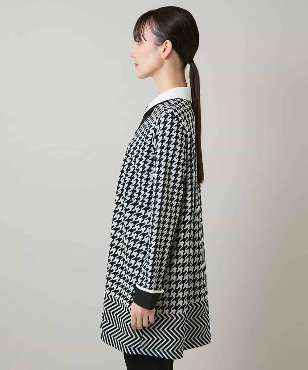 RHPCD30630 HIROKO KOSHINO(ヒロココシノ) 千鳥幾何柄シャツライクチュニック/日本製/洗える ブラック