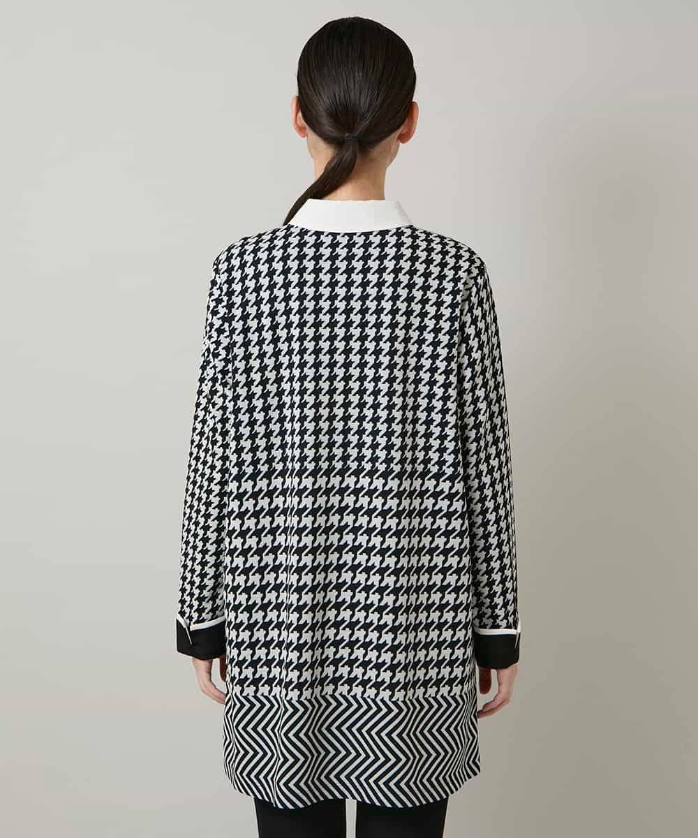 RHPCD30630 HIROKO KOSHINO(ヒロココシノ) 千鳥幾何柄シャツライクチュニック/日本製/洗える ブラック