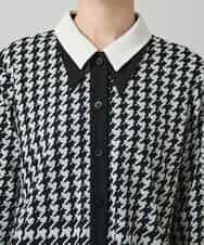 RHPCD30630 HIROKO KOSHINO(ヒロココシノ) 千鳥幾何柄シャツライクチュニック/日本製/洗える ブラック