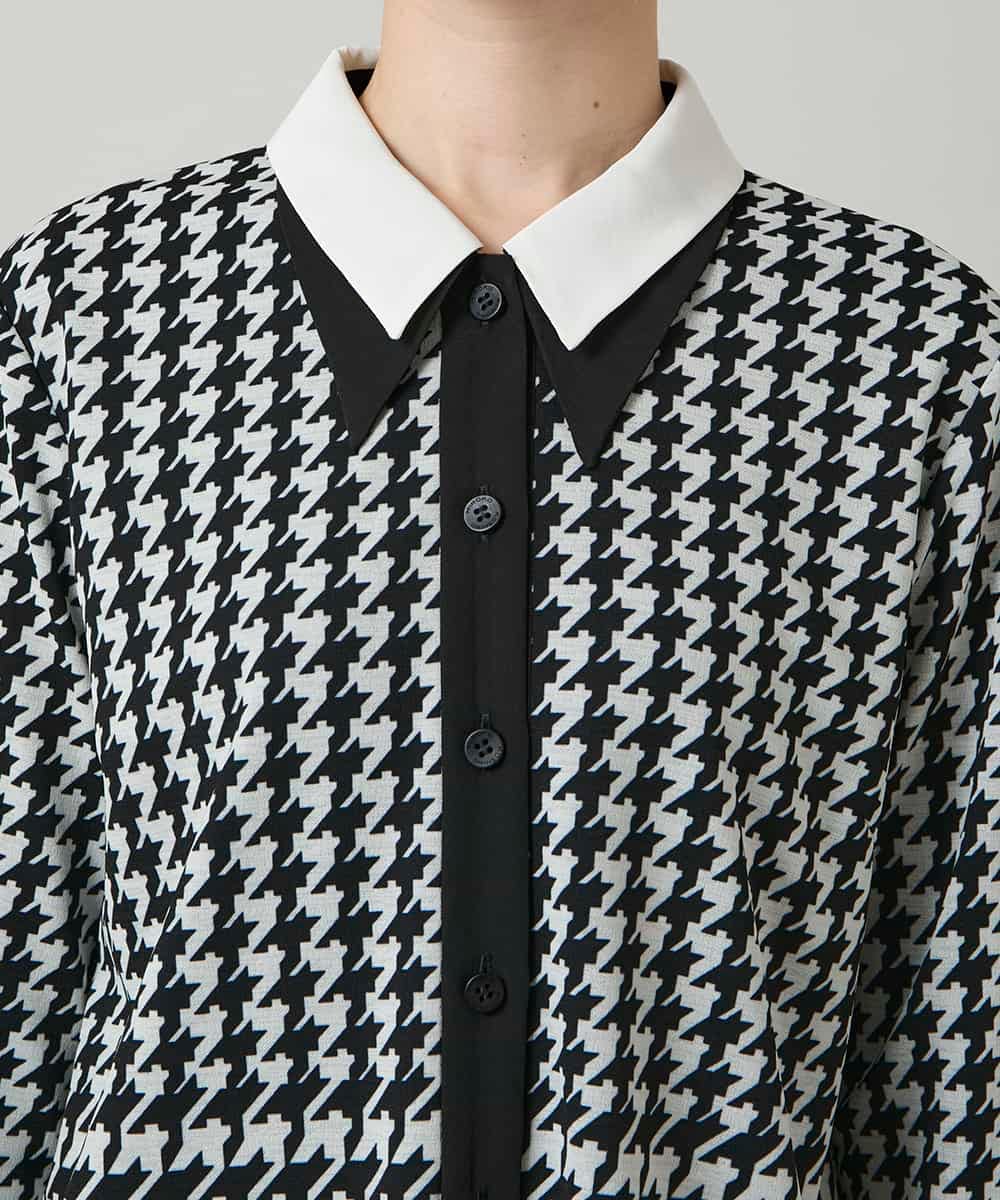 RHPCD30630 HIROKO KOSHINO(ヒロココシノ) 千鳥幾何柄シャツライクチュニック/日本製/洗える ブラック