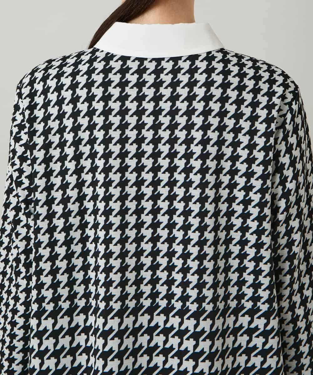 RHPCD30630 HIROKO KOSHINO(ヒロココシノ) 千鳥幾何柄シャツライクチュニック/日本製/洗える ブラック