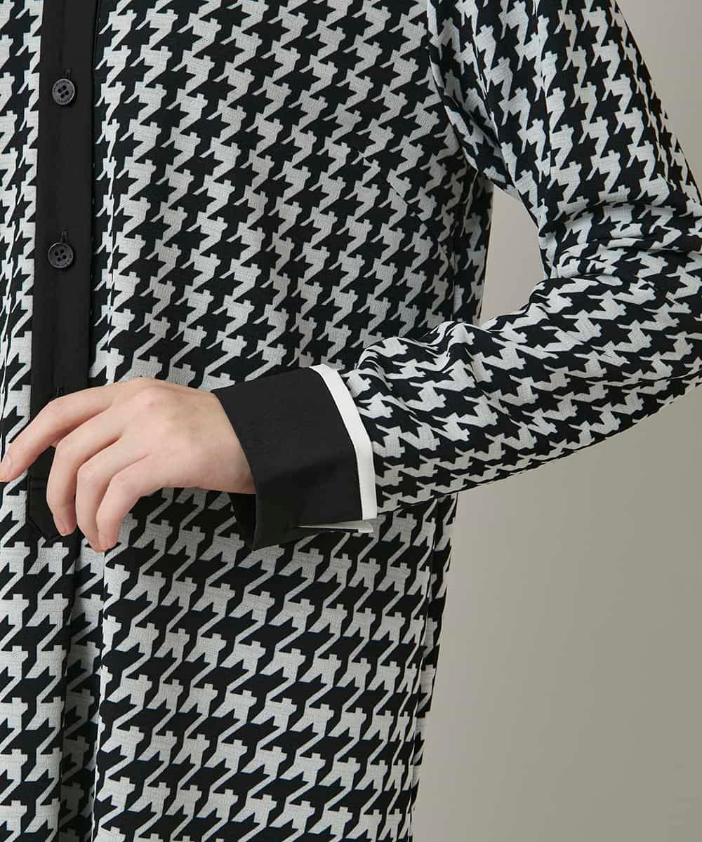 RHPCD30630 HIROKO KOSHINO(ヒロココシノ) 千鳥幾何柄シャツライクチュニック/日本製/洗える ブラック