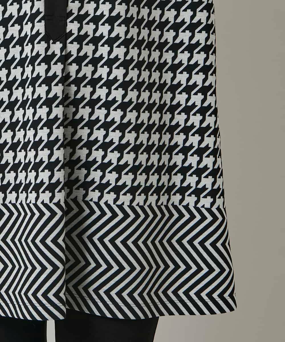 RHPCD30630 HIROKO KOSHINO(ヒロココシノ) 千鳥幾何柄シャツライクチュニック/日本製/洗える ブラック