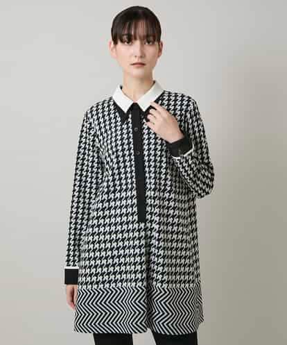 RHPCD30630 HIROKO KOSHINO 千鳥幾何柄シャツライクチュニック/日本製/洗える