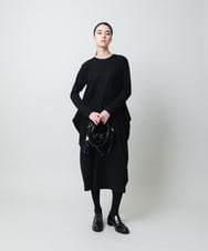 RHPCD33590 HIROKO KOSHINO(ヒロココシノ) フロントレースデザインシルエットワンピース/日本製/洗える ブラック